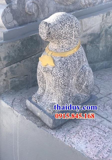 Tượng chó phong thủy trấn yểm nhà thờ họ từ đường bằng đá tự nhiên nguyên khối thiết kế cổ đẹp đơn giản