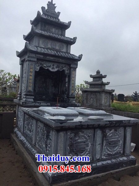 09 Mẫu mộ đôi gia đình ông bà bố ba cha ba mẹ anh chị em hai ba bốn năm ngôi liền nhau bằng đá xanh đẹp bán tại Hà Giang