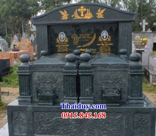22 Mẫu mộ đôi không mái đạo thiên chúa công giáo bằng đá xanh rêu