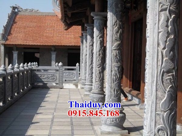Cột đồng trụ đình chùa từ đường hình tròn bằng đá chạm khắc hoa văn tinh xảo kích thước phong thủy