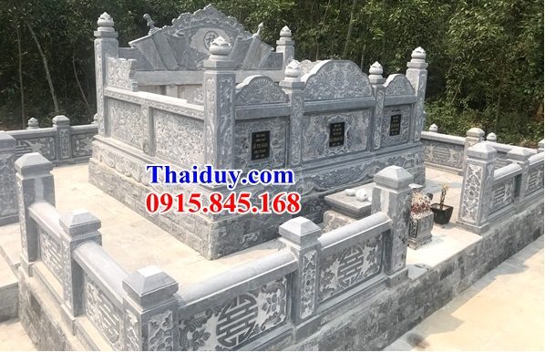 Hàng rào lan can khu lăng mộ đình đền chùa bằng đá xanh nguyên khối thiết kế hiện đại