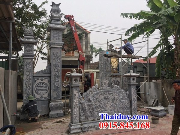 Hình ảnh cổng tứ trụ tam quan đình chùa từ đường bằng đá đẹp thi công lắp đặt bán toàn quốc