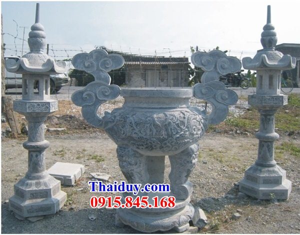Lư hương đỉnh đèn đặt sân chùa đình miếu bằng đá mỹ nghệ Ninh Bình