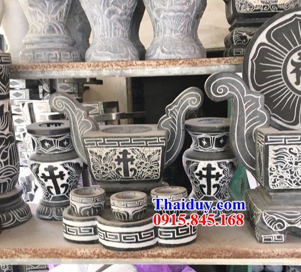 Lư hương nhỏ bình bông để bàn thờ thiên đạo thiên chúa bằng đá đẹp