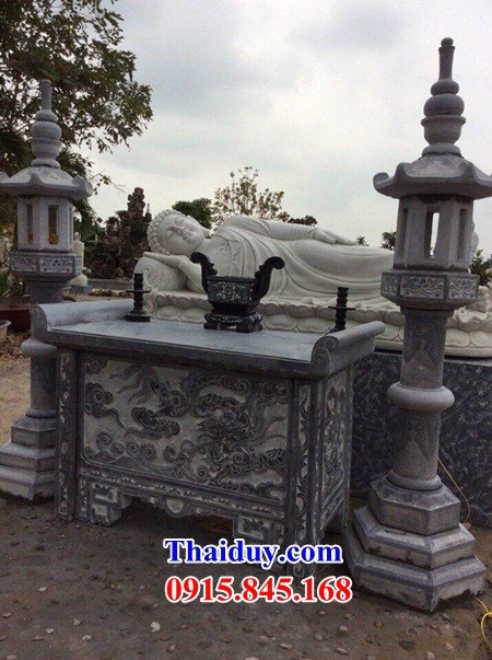 Mẫu bàn sắm lễ đặt sân đình chùa miếu bằng đá điêu khắc rồng thiết kế hiện đại
