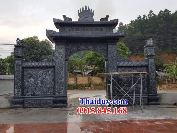 Mẫu cổng tam quan tứ trụ đình chùa đền miếu bằng đá xanh tự nhiên thiết kế hiện đại