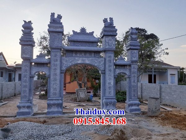 Mẫu cổng tứ trụ tam quan nhà thờ tổ đình chùa bằng đá xanh Thanh Hóa cao cấp