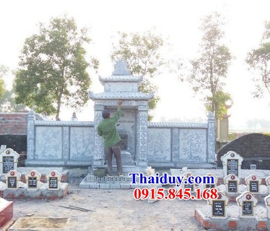 Mẫu lăng thờ chung khu mộ gia đình dòng họ bằng đá xanh Thanh Hóa chạm trổ tứ quý