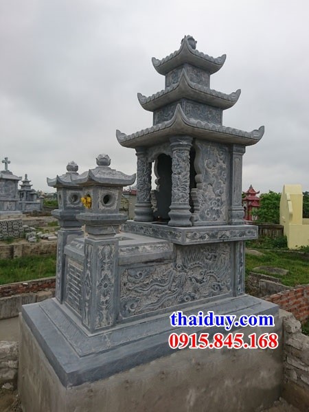 Thiết kế mộ đá ba mái bằng đá xanh nguyên khối điêu khắc rồng phượng