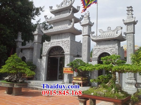 01 Mẫu cổng tam quan tứ trụ nhà thờ gia đình dòng họ tổ tiên đình đền chùa bằng đá ninh bình đẹp bán tại Ninh Bình