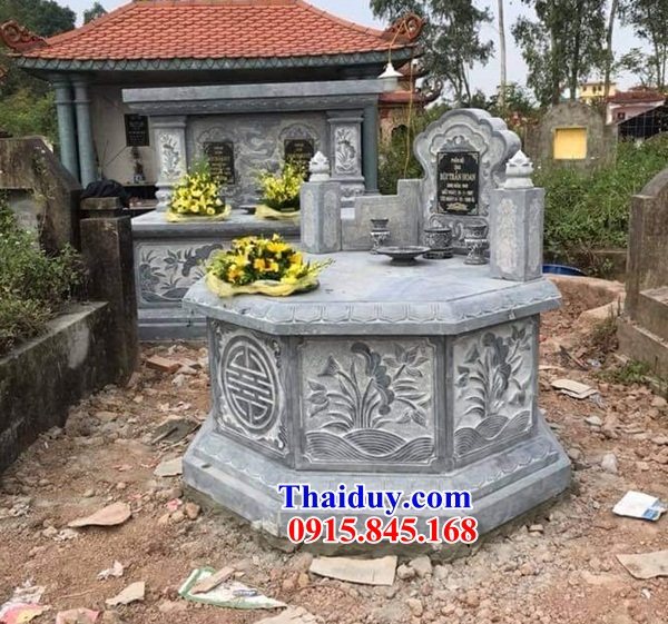 01 Mẫu mộ mồ mả ông bà bố mẹ tổ tiên đá xanh lục lăng bát giác hình tròn đẹp bán tại Sơn La