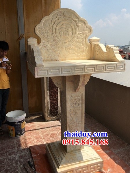 02 Mẫu cây hương miếu bàn thờ sơn thần linh thổ địa cửu trùng thiên ngoài trời bằng đá vàng đẹp bán tại Bắc Ninh