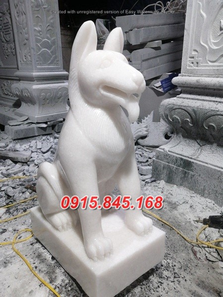 02 Mẫu tượng chó đá trắng nguyên khối phong thủy đẹp bán tại Bắc Ninh