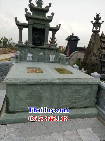 02 Mộ mồ mả đôi đá xanh rêu cao cấp hiện đại đẹp bán tại Thái Bình
