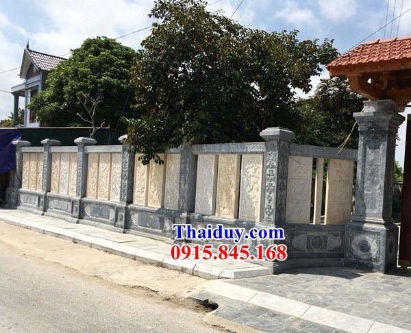 02 Tường bao hàng rào đá nghĩa trang khu lăng mộ mồ mả nhà thờ từ đường gia đình dòng họ tổ tiên đình đền chùa đẹp bán tại Điện Biên