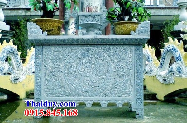 04 Bàn lễ bằng đá nguyên khối để ngoài sân đình đền chùa miếu nhà thờ từ đường nghĩa trang khu lăng mộ mồ mả gia đình dòng họ đẹp bán Nam Định