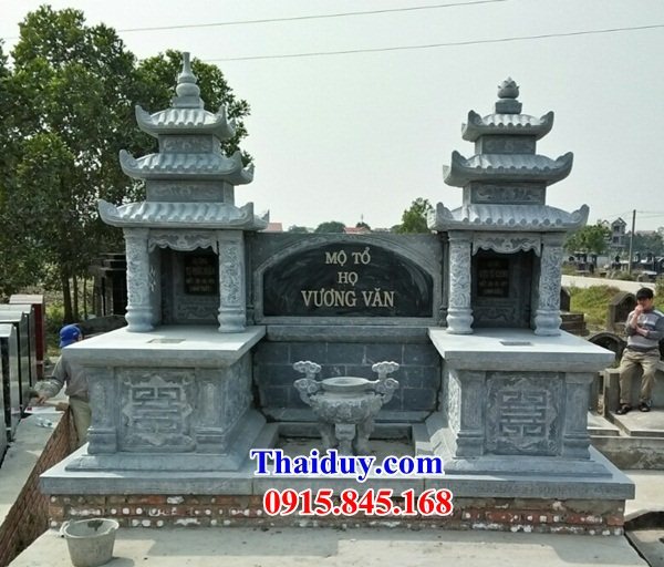 04 Mẫu mộ mồ mả đá tự nhiên nguyên khối gia đình dòng họ ông bà bố mẹ ba mái đẹp bán tại Phú Thọ