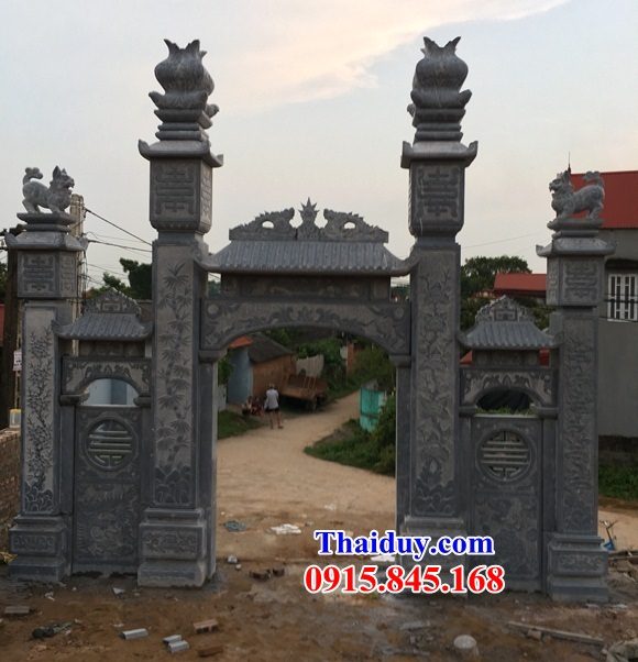 05 Mẫu cổng tứ trụ tam quan nhà thờ từ đường gia đình dòng họ tổ tiên đình đền chùa bằng đá đẹp bán tại Trà Vinh