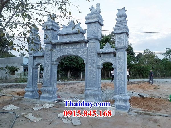 05 Mẫu cổng tứ trụ tam quan nhà thờ từ đường gia đình dòng họ tổ tiên đình đền chùa bằng đá thanh hóa đẹp bán tại Trà Vinh