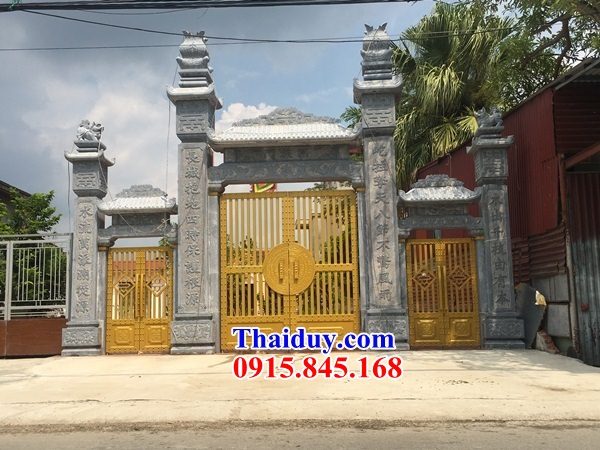 05 Mẫu cổng tứ trụ tam quan nhà thờ từ đường gia đình dòng họ tổ tiên đình đền chùa bằng đá tự nhiên nguyên khối đẹp bán tại Trà Vinh