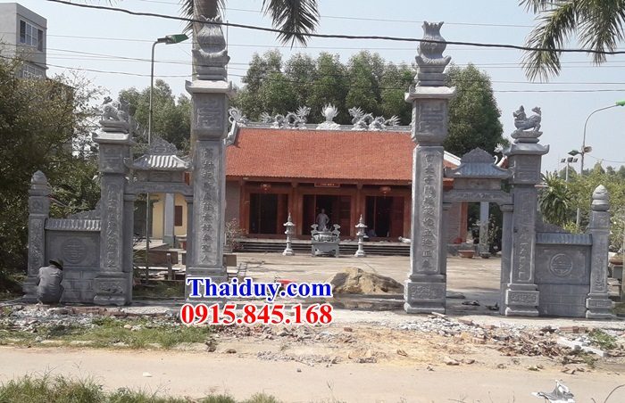 05 Mẫu cổng tứ trụ tam quan nhà thờ từ đường gia đình dòng họ tổ tiên đình đền chùa bằng đá xanh đẹp bán tại Trà Vinh