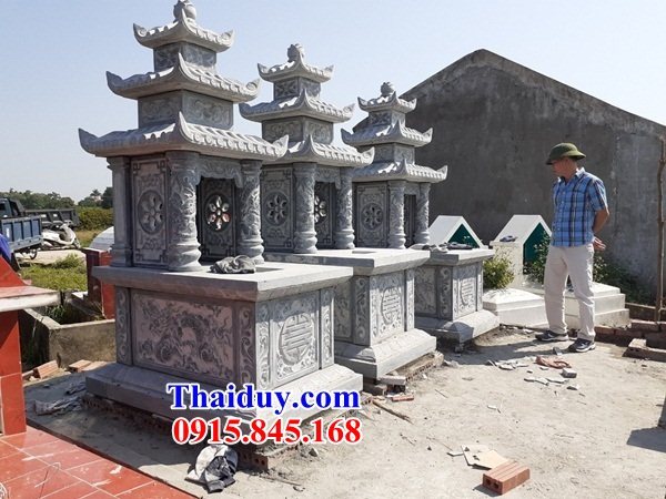 05 Mẫu mộ mồ mả đá gia đình dòng họ ông bà bố mẹ ba mái đẹp bán tại Thái Nguyên