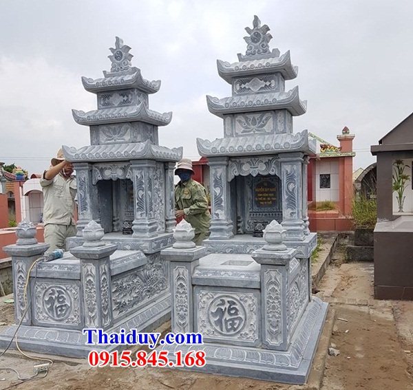 05 Mẫu mộ mồ mả đá xanh gia đình dòng họ ông bà bố mẹ ba mái đẹp bán tại Thái Nguyên