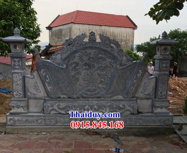 06 Cuốn thư bình phong nhà thờ từ đường nghĩa trang khu lăng mộ mồ mả dòng họ gia đình bố mẹ ông bà bằng đá xanh đẹp bán tại Hà Nam