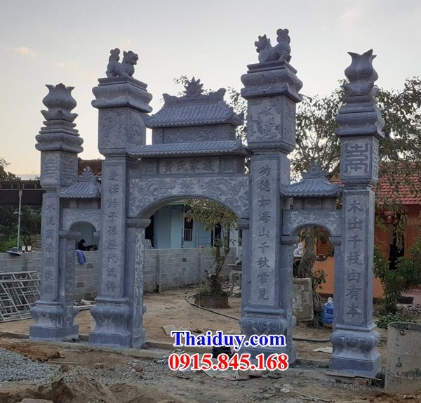 06 Mẫu cổng tam quan tứ trụ đình đền chùa nhà thờ từ đường dòng họ gia tộc gia đình bằng đá xanh đẹp bán tại Trà Vinh