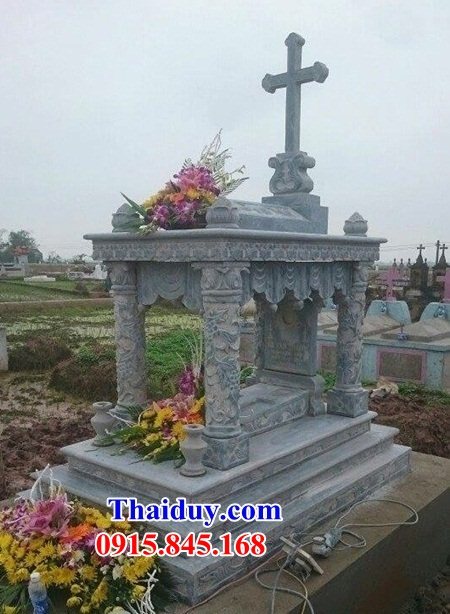 06 Mộ lăng mồ mả công giáo đạo thiên chúa giáo bằng đá tự nhiên nguyên khối đẹp bán tại Quảng Ninh