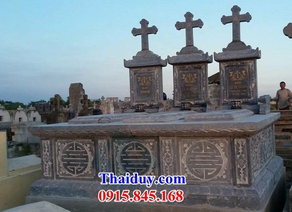06 Mộ lăng mồ mả công giáo đạo thiên chúa giáo bằng đá xanh đẹp bán tại Quảng Ninh