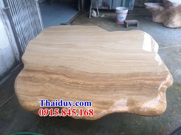 07 Bộ bàn ghế sân vườn tiểu cảnh biệt thự bằng đá vân gỗ nguyên khối đẹp bán tại Quảng Ninh