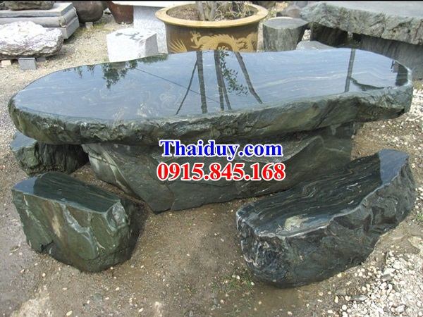 07 Bộ bàn ghế sân vườn tiểu cảnh biệt thự bằng đá xanh nguyên khối đẹp bán tại Quảng Ninh