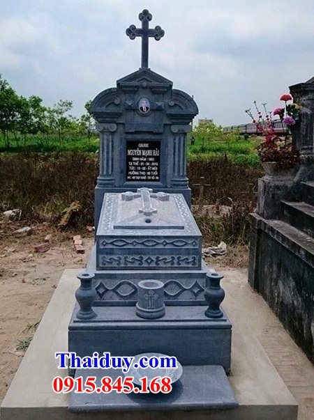 07 Mộ lăng mồ mả công giáo đạo thiên chúa người công giáo bằng đá xanh đẹp bán tại Thái Bình