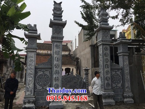 08 Cổng tam quan tứ trụ đình đền chùa nhà thờ từ đường gia đình dòng họ tổ tiên bằng đá ninh bình nguyên khối đẹp bán tại Tiền Giang