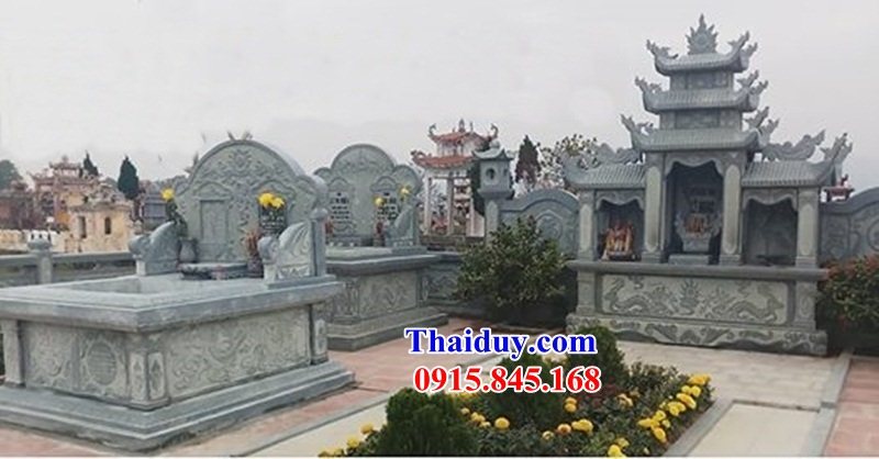 08 Mộ mồ mả đôi hai ngôi liền nhau đá xanh rêu hiện đại đẹp bán tại Tuyên Quang