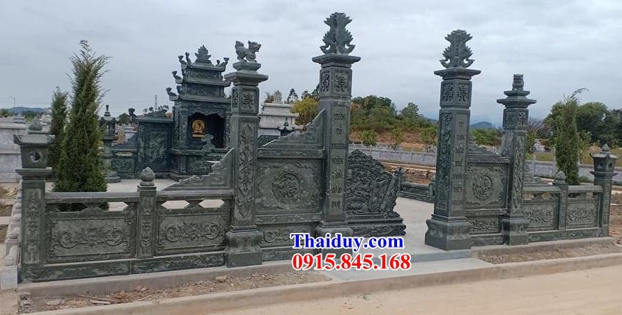 09 Kiểu lan can tường bao hàng rào đá xanh nguyên khối đẹp lắp đình đền chùa nhà thờ từ đường nghĩa trang khu lăng mộ mồ mả gia đình dòng họ bán tại Thừa Thiên Huế