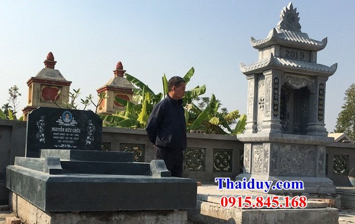 09 Mẫu mộ mồ mả đá xanh liền nguyên khối cao cấp hiện đại đơn giản không mái tam ba năm cấp đẹp tại Bình Thuận