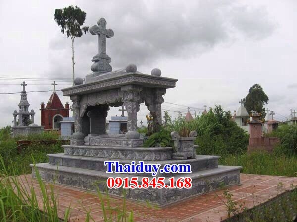 09 Mộ lăng mồ mả công giáo đạo thiên chúa bằng đá tự nhiên nguyên khối đẹp bán tại Hà Nam