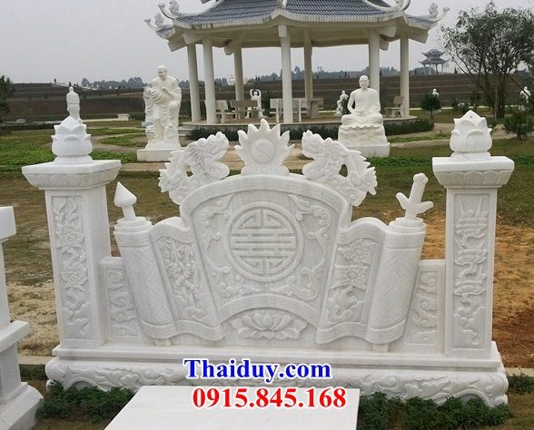 11 Mẫu bình phong cuốn thư tắc môn đá trắng nhà thờ từ đường nghĩa trang khu lăng mộ mồ mả gia đình dòng họ tổ tiên đẹp bán tại Tuyên Quang