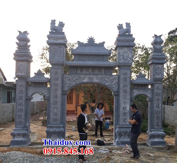 11 Mẫu cổng đá xanh tam quan tứ trụ đình đền chùa miếu nhà thờ từ đường dòng họ gia tộc tổ tiên đẹp bán tại Hậu Giang
