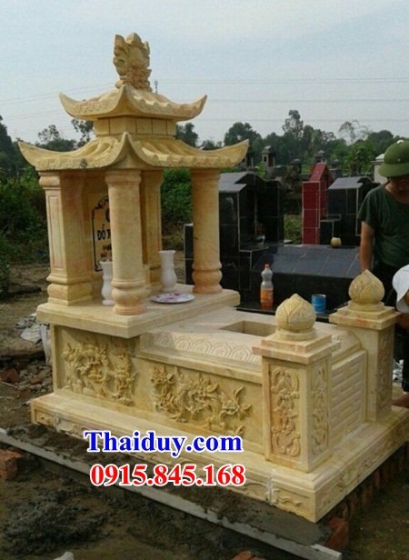 14 Mộ mồ mả gia đình dòng họ ông bà bố mẹ hai mái bằng đá vàng đẹp bán tại Hà Nội