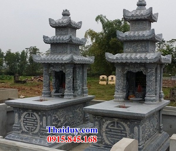 15 Mộ mồ mả ông bà bố mẹ gia đình dòng họ hai mái bằng đá tự nhiên nguyên khối bán tại Bắc Giang