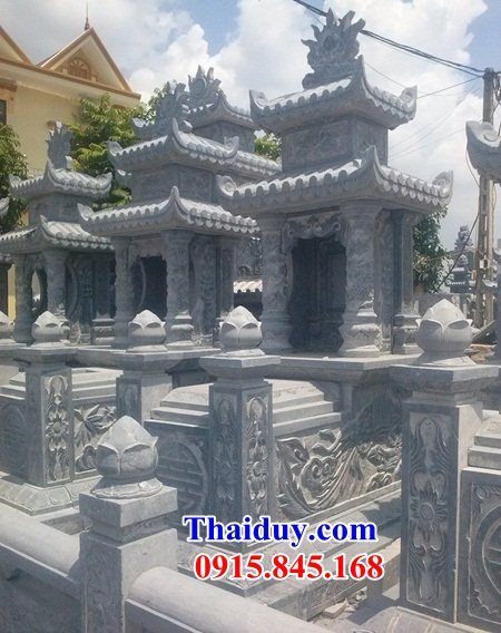 15 Mộ mồ mả ông bà bố mẹ gia đình dòng họ hai mái bằng đá xanh bán tại Bắc Giang