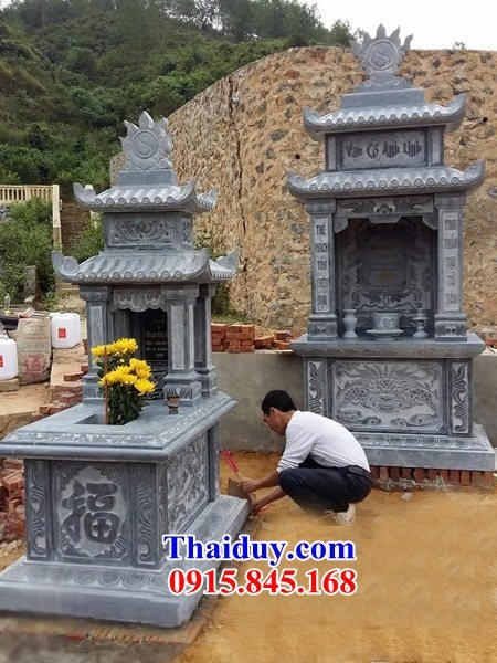 24 Mộ mồ mả đá thanh hóa ba mái cất giữ đựng để hũ hộp tro hài cốt gia đình dòng họ ông bà bố mẹ đẹp bán tại Khánh Hòa