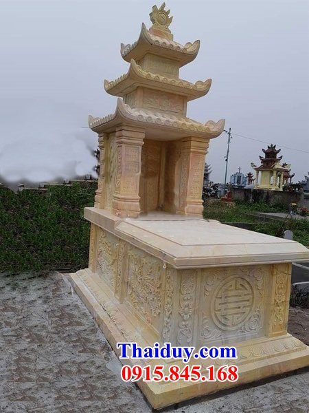 25 Mộ mồ mả đá vàng ba mái cất giữ để đựng hũ hộp tro hài cốt gia đình dòng họ bố mẹ ba má đẹp bán tại Ninh Thuận
