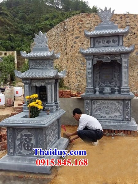 27 Mộ mồ mả hai mái ông bà bố mẹ gia đình dòng họ bằng đá ninh bình đẹp bán tại Phú Thọ