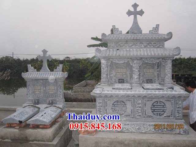 34 Mộ lăng mồ mả đôi hai ba ngôi liền nhau công giáo đạo thiên chúa bằng đá đẹp bán tại Bình Thuận