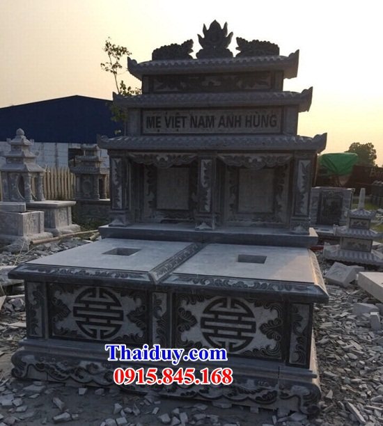 38 Mộ mồ mả đôi hai ba ngôi liền nhau cất giữ để đựng hũ tro hài cốt gia đình dòng họ ông bà bố mẹ ba má bằng đá ninh bình đẹp bán tại Kiên Giang