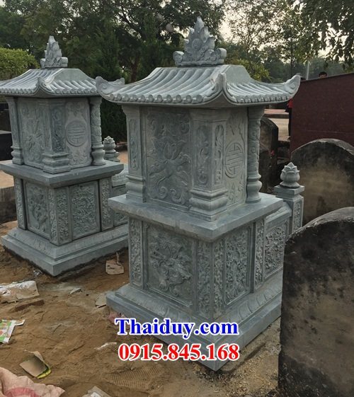 42 Mộ mồ mả đá xanh một mái cất giữ để đựng hũ tro hài cốt gia đình dòng họ ông bà bố mẹ ba má đẹp bán tại Kiên Giang